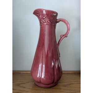 Vintage California Pottery Burgundy & Green Glaze Vase "10 Tall MCM Cottagecore